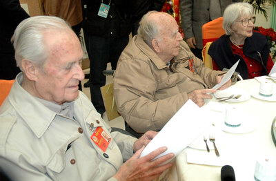 Sidney Shapiro, Israel Epstein and Chen Bidi getting a birthday party thrown by the politburo